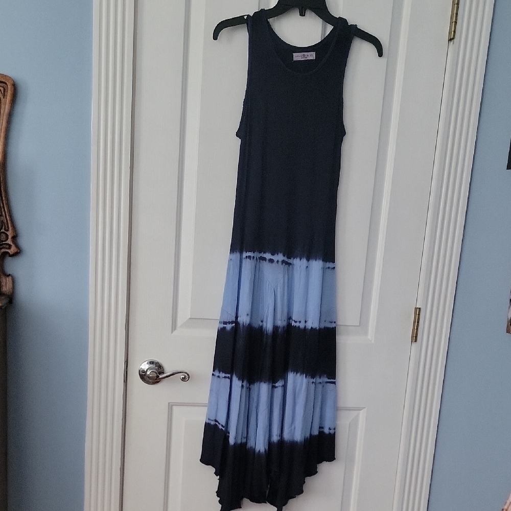 NATURAL LIFE Navy and Light Blue Maxi Midi Dress Tie Dye Xs X Small